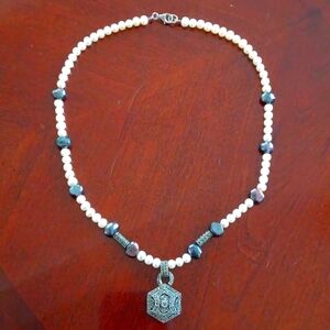 Sterling silver necklace with real freshwater  pearls & marcasite stones…